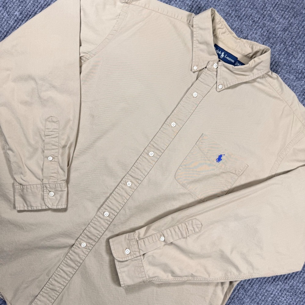 Ralph Lauren Mens XXL Khaki Tan Cotton Twill Classic Fit Button Down Shirt
